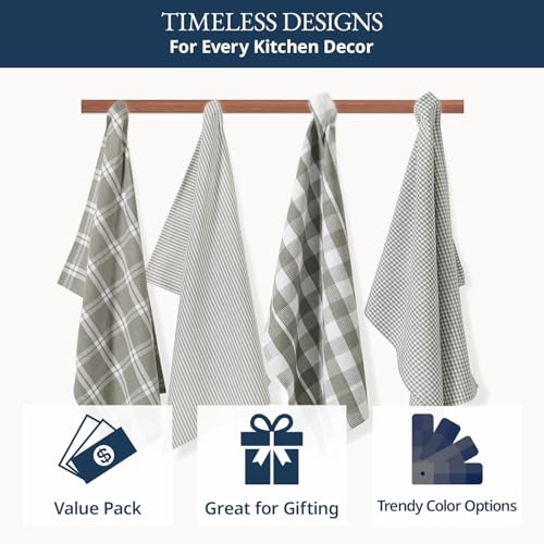 LANE LINEN Cotton Kitchen Towels Set, 4-Pack – Absorbent, Quick-Drying Dish Towels, Tea Towels, 18" x 28" - Slate Grey - color: 08: Slate Grey, size: 18''x28" - 4 Pack