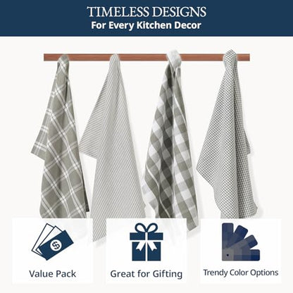 LANE LINEN Cotton Kitchen Towels Set, 4-Pack – Absorbent, Quick-Drying Dish Towels, Tea Towels, 18" x 28" - Slate Grey - color: 08: Slate Grey, size: 18''x28" - 4 Pack