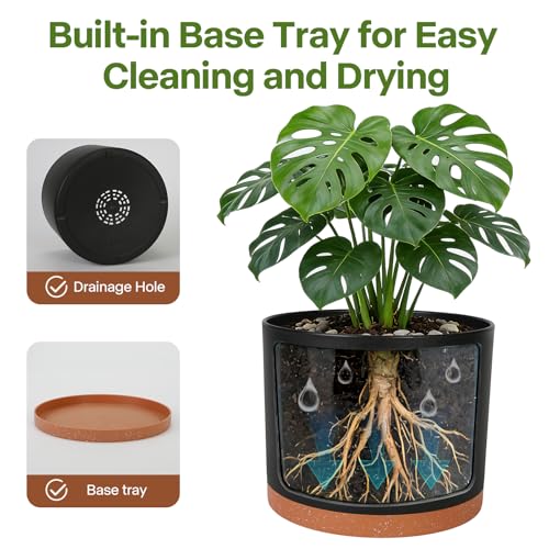 3 Pack Cylinder Planter Set 10/9/8 Inch White Indoor Plant Pots | Modern flower pots with drainage holes and saucers. For outdoor garden, succulent, nursery, and house plants. - color: Black-brown