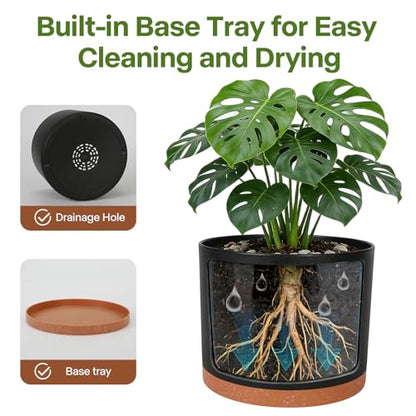 3 Pack Cylinder Planter Set 10/9/8 Inch White Indoor Plant Pots | Modern flower pots with drainage holes and saucers. For outdoor garden, succulent, nursery, and house plants. - color: Black-brown