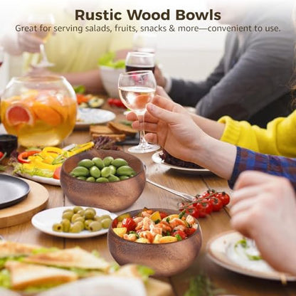 6 Pcs Rustic Small Wooden Bowls - Acacia Wooden Bowls for Food, 3.1 in Bowllet Dinnerware for Serving Salad, Dessert, Snacks, Elegant Kitchen Decor, Housewarming Gifts