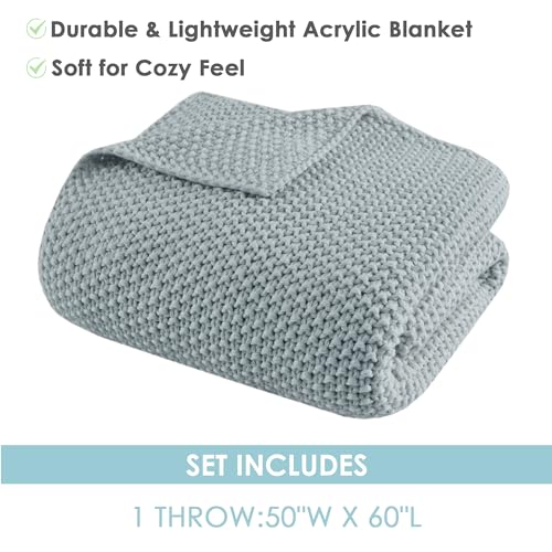 INK+IVY Bree Knit All Season Throw Blanket for Sofa, 50 x 60, Light Blue | Ultra Soft, Acrylic, Lightweight, OEKO-TEX Certified - color: Light Blue, size: Throw (50 in x 60 in)