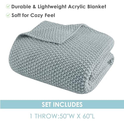 INK+IVY Bree Knit All Season Throw Blanket for Sofa, 50 x 60, Light Blue | Ultra Soft, Acrylic, Lightweight, OEKO-TEX Certified - color: Light Blue, size: Throw (50 in x 60 in)