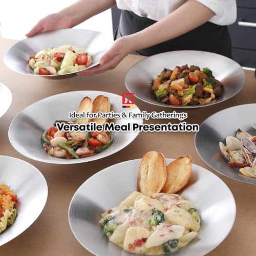 WAGENSTEIGER A Set of 4 Stainless Steel Dinner Plates, Salad Bowls, Spaghetti Serving Platters, Buffet Party Pans, Catering Trays, Classic Brushed Finish, Great for Both Hot & Cold Dishes (4)