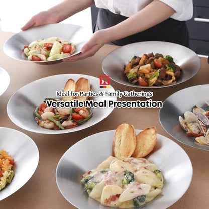 WAGENSTEIGER A Set of 4 Stainless Steel Dinner Plates, Salad Bowls, Spaghetti Serving Platters, Buffet Party Pans, Catering Trays, Classic Brushed Finish, Great for Both Hot & Cold Dishes (4)