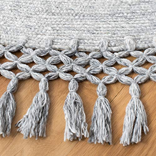 SAFAVIEH Sahara Collection Area Rug - 4' Round, Grey, Handmade Boho Tassel, Ideal for High Traffic Areas in Living Room, Bedroom (SAH490F) - color: Grey, size: 4' (Round)