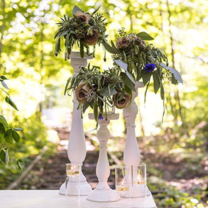 Shabby Chic Spindle Candle Holder Set White