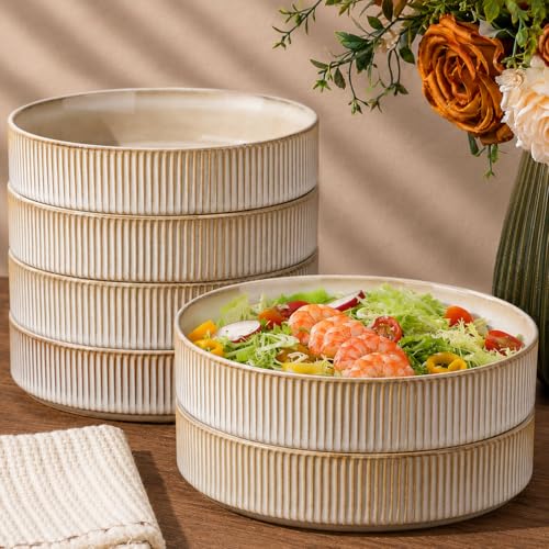 GBhome 7.5 Inch Pasta Bowls Set of 6, Ceramic Salad Bowls, Cappuccino | Double Reactive Glaze Bowls for Pasta, Noodles & Fruit, Scratch Resistant, Microwave & Dishwasher Safe - color: Cappuccino, size: Set of 6