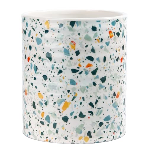 Kitchen Utensil Holder,7.2-inch Extra Large Ceramic Terrazzo Marble Pattern Utensil Crock,Cooking Utensil Organizer for Kitchen Counter Decor,Storage Caddy Farmhouse Gift Nordic Light Blue - color: Light Blue