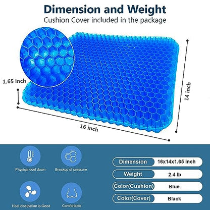 Egg Gel Seat Cushion, Breathable Gel Cushion Chair Pads with Non-Slip Cover for Home Office Car Wheelchair, Honeycomb Design Egg Seat Cushion As Seen On TV - color: Blue, size: 16 x 14 x 1.65 inch