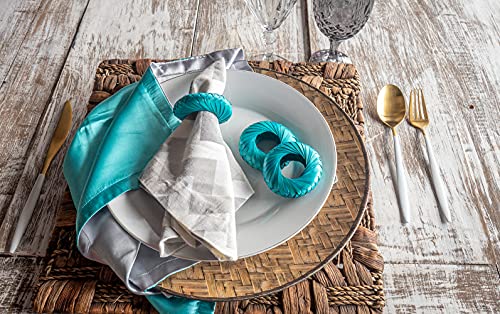 Napkin Rings Rustic Hand Woven Set of Colorful Ring Holder Coastal Tropical Beachy Napping Rings for Thanksgiving Xmas Wedding Everyday Dinning Table Parties (6X, Turquoise) - color: Turquoise