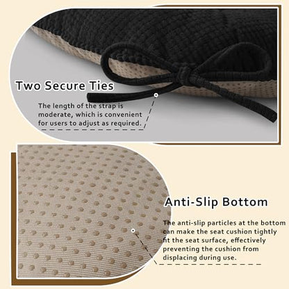 ELFJOY Dining Chair Cushions Set of 2 Non Slip 18"X18"X3" Black | Thick,Textured Fabric, with Ties, Tufted, Large, for Kitchen, Dining Room, Indoor, Bedroom, Living Room, Office, Comfortable - color: Black