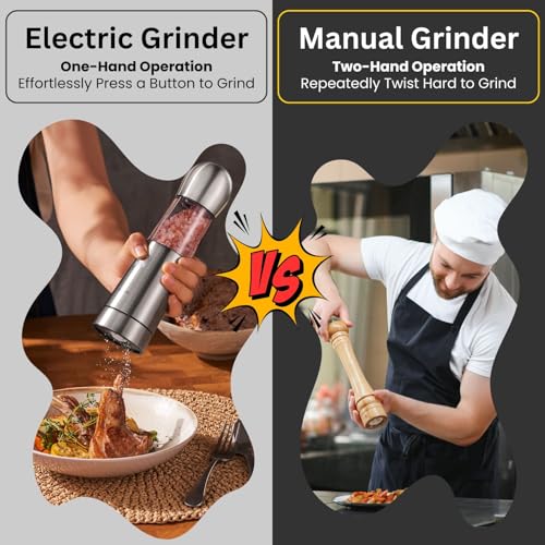 COSPRO Electric Salt and Pepper Grinder Set of 3 with Wireless Charging Base | Rechargeable Automatic Pepper Mill | Stainless Steel | One-Hand Use | Adjustable Coarseness | Easy Clean | Kitchen Gift - size: Set of 3