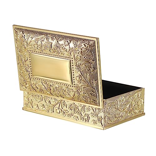 Hipiwe Vintage Golden Jewelry Box Small Rectangle Trinket Storage Boxes | Treasure Chest Case Earring Ring Necklace Organizer Decorative Keepsake Box Birthday Gift for Women - color: Gold