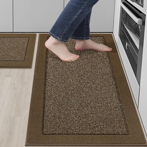 BEQHAUSE Kitchen Rugs Set of 2, Non Slip Washable, 20"x32"+20"x48", Brown | Kitchen Mats for Floor, Extra Absorbent and Stain Resistant Kitchen Runner Rugs for Laundry, Entryway, Hallway & Sink - color: Brown, size: 20"x32"+20"x48" (Rectangular)