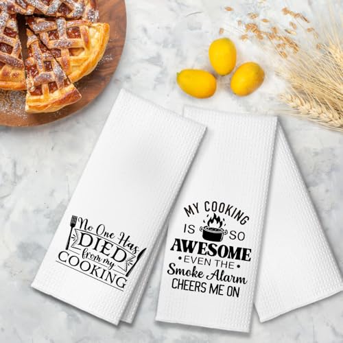 No One Has Died from My Cooking Kitchen Towels 2 Pack, Kitchen Towels Set for Cooking Enthusiasts, Halloween Birthday Gifts for Wife Chefs Cooking Lovers, Fun Dish Towels with Sayings - color: No One Died