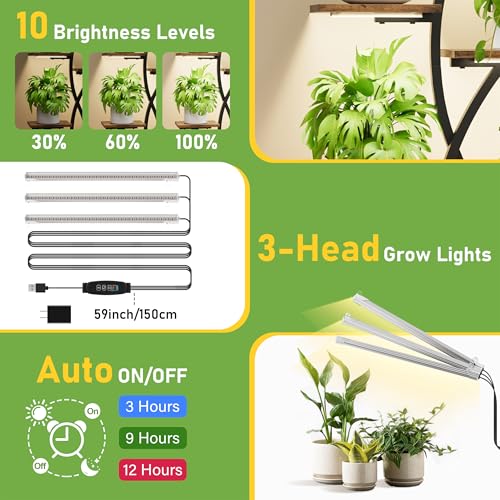 MJOMKN 47" Corner Plant Stand Indoor with Grow Lights, 7 Tiered | Metal Flower Display Holder, Flower-Shaped Plant Rack, For Multiple Plants, For Living Room, Patio