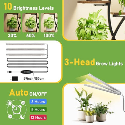 MJOMKN 47" Corner Plant Stand Indoor with Grow Lights, 7 Tiered | Metal Flower Display Holder, Flower-Shaped Plant Rack, For Multiple Plants, For Living Room, Patio