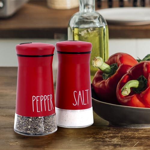 Red Salt and Pepper Shakers with Adjustable Pour Holes, Refillable Salt Shaker by Aelga, Ideal for Himalayan, Kosher, Black and White Pepper, Red Kitchen Accessories - color: Red
