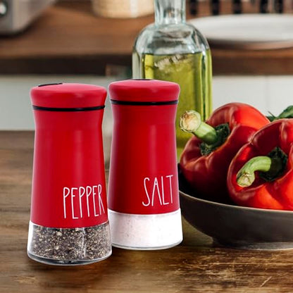 Red Salt and Pepper Shakers with Adjustable Pour Holes, Refillable Salt Shaker by Aelga, Ideal for Himalayan, Kosher, Black and White Pepper, Red Kitchen Accessories - color: Red