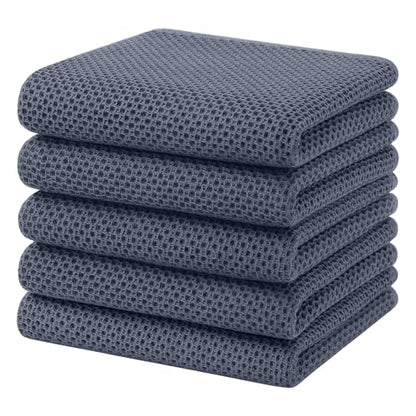 Homaxy 100% Cotton Waffle Weave Kitchen Towels, 5-Pack, Dark Grey | 13 x 28 Inches, Ultra Soft Absorbent Dish Towels, Quick Drying Cleaning Towels - color: Dark Grey, size: 13 X 28 - 5 Pack