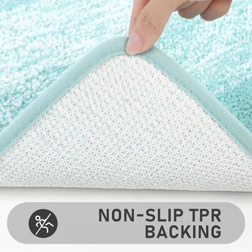 Bsmathom Bathroom Rug Set 4 Piece, Plush Microfiber Bath Mat, Teal | Extra Water Absorbent, Non Slip Washable Runner Bath Rugs with Toilet Lid Cover and U-shaped Contour Toilet Mat - color: Teal, size: 18"x26"+18"x48"+U20"x24"+Cover19"x21"