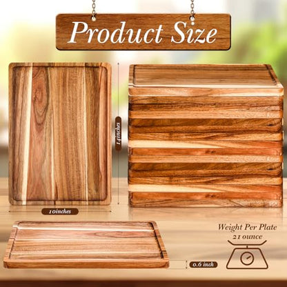 Roshtia 12 Pcs Acacia Wood Serving Tray Dinner Plates,10'' X 14'' X 0.6'' | Rectangular Wooden Platter Food Tray Cheese Charcuterie Board Bulk for Fruit Vegetable Appetizer Christmas Party Supplies - size: 10'' X 14'' X 0.6''