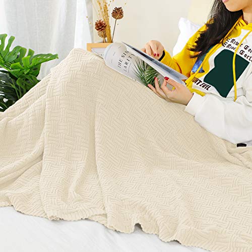 uxcell 100% Cotton Knit Throw Blanket, Cable Decors Beige 47x70 - color: Beige
