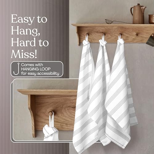 Ash Gray Striped Dish Towels 5 Pack, Ultra Absorbent, Multi Pin Stripe Towel Set, Quick Dry Cotton Kitchen Towels for Cleaning Counters, Drying Dishes, Everyday Cleanup - color: Light Grey, style: 5 Pack