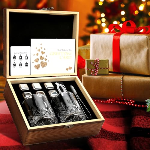Whiskey Stones and Whiskey Glasses Set of 2, Cool Bourbon Gifts for Men | 6 Stainless Steel Chilling Whiskey Cubes, Scotch Bourbon Gift Set, Best Drinking Gifts for Him Dad Husband Birthday Holiday - style: Straight Glasses+Stainless Steel Stones