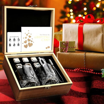 Whiskey Stones and Whiskey Glasses Set of 2, Cool Bourbon Gifts for Men | 6 Stainless Steel Chilling Whiskey Cubes, Scotch Bourbon Gift Set, Best Drinking Gifts for Him Dad Husband Birthday Holiday - style: Straight Glasses+Stainless Steel Stones