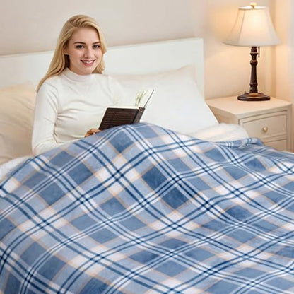 PU MEI Sherpa Blanket Twin Plaid Thick Bed Blanket, 60”*80” Super Soft Flannel Fuzzy Fleece Reversible Velvet Plush Warm Blanket for Couch (Blue White Check) - color: Blue White Check, size: 60"*80"