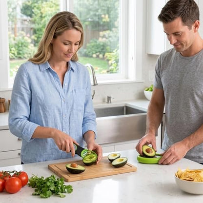 Avocado Slicer, Avocado Cutter Tool, 2-Piece Kitchen Gadget Set with Stainless Steel Blade and Storage Container, Dishwasher Safe for Fruits and Vegetables, Compact Design for Travel and Camping