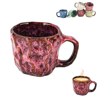 DorkTees 9oz Handmade Reactive Glaze Stoneware Coffee Mug (Red) | Handmade reactive glaze stoneware; rustic textured high-fired ceramic. ideal gift choice for coffee lovers daily use - color: Red