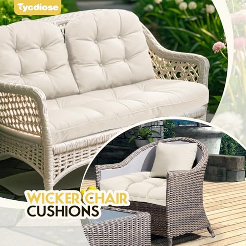 All Weather Outdoor Wicker Chair Cushions of 3 Pieces, Waterproof Outdoor Wicker Chair Cushion for Patio Furniture Loveseat Settee Bench, 1 Loveseat and 2 U-Shaped Thickened Cushions, Cream - color: Cream