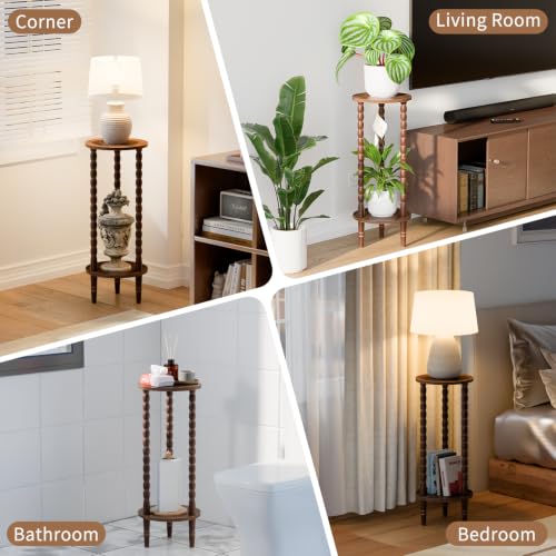 30" Tall Plant Stand Indoor, Round Rubber Wood Corner Plant Shelf Holder | Easy to Assembly, Minimalist Style, Unrestricted Flat Round Shelves, For Display Plants, Photos & Decor, Living Room, Bedroom