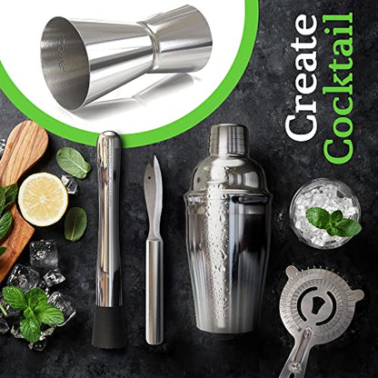 Highball & Chaser Cocktail Shaker Set: Bartender Kit for Home Bar Mixology Cocktail Bar Set Plus E-Book with 30 Recipes (Silver) - color: Silver