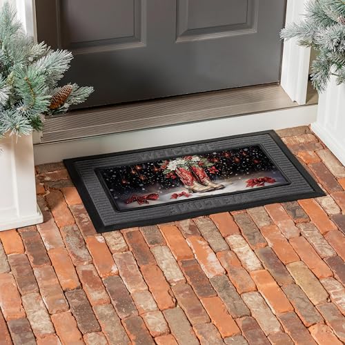 Evergreen Flag Holiday Christmas Sassafras Switch Mat 22" x 10", Interchangeable Front Door Mat Outdoor Entrance, Indoor Entryway Rug, Winter Sassafras Doormat Inserts (Christmas Cowboy Boots)