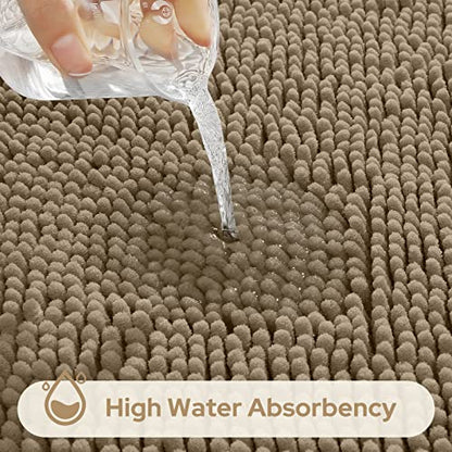 HOMEIDEAS 3 Pieces Bathroom Rugs, Ultra Soft Non Slip Absorbent Chenille Toilet Bath Mat Set (Taupe) - color: Brown-taupe, size: 17"x24"+20"x32"+U Shape 20"x24"