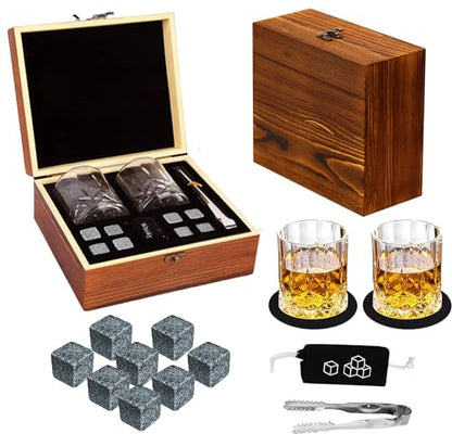 Whiskey Stones Gift Set - DIOXADOP Whiskey Glass Set Gifts for Men, 8 Granite Chilling Whisky Rocks, 2 Crystal Whisky Glasses - Best Gifts for Men Dad Husband Boyfriend Birthday Present - color: Whiskey Chilling Rocks Set