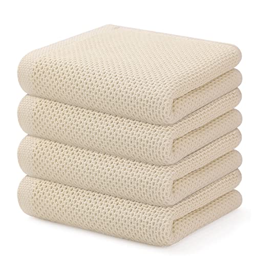 Kitinjoy 100% Cotton Waffle 4-Pack Kitchen Towels, 13" x 28", Beige | Super Soft, Ultra-Absorbent, Fast Drying, lightweight, Quick Drying Kitchen Hand Towels - color: Beige, size: 13 x 28 - 4 Pack