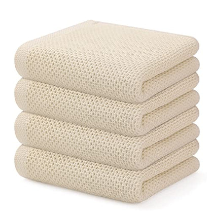 Kitinjoy 100% Cotton Waffle 4-Pack Kitchen Towels, 13" x 28", Beige | Super Soft, Ultra-Absorbent, Fast Drying, lightweight, Quick Drying Kitchen Hand Towels - color: Beige, size: 13 x 28 - 4 Pack