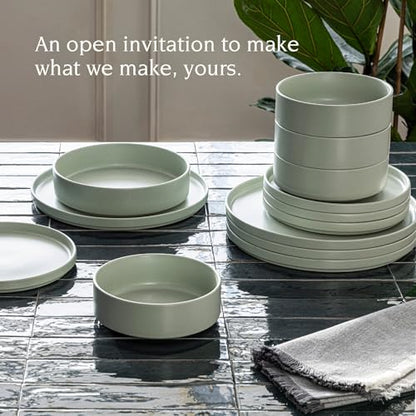 over&back 16-Piece Stackable Dinnerware Dish Set - Stoneware Dishes - Includes 4 Dinner Plates, 4 Salad Plates, 4 Cereal Bowls, and 4 Dinner Bowls - All-Occasion Place Settings - Semi-Matte Sage - color: Sage, size: Dinner Set | 16 Pieces