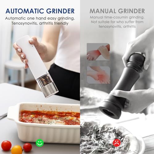 Vzaahu Electric Salt & Pepper Grinder Set Black & White Gorgeous Peppermill, Charging Indicator Light, Type-C Rechargeable, Long-lasting Battery-free, One-hand Operation, Home Cooking, Kitchen