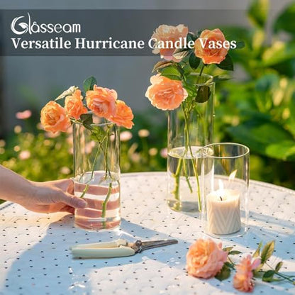 Glasseam Cylinder Vases for Centerpieces, 6Pcs Clear Glass Vase for Flowers | Hurricane Pillar, Floating Candle Holder, Modern, Small Home Decorations, Table Centerpieces, Wedding, Party, 8In - size: 8In