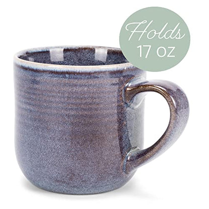 Elanze Designs Glossy Reactive Glaze Large 17 Fluid Ounce Everyday Kitchen Food Grade Ceramic Stoneware Coffee Mug Cup with Comfort Curved Handles, Set of 4, Purple Ombre Blue - color: Purple Ombre Blue