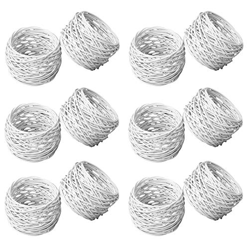ITOS365 Handmade White Round Mesh Napkin Rings Holder for Dinning Table Parties Everyday, Set of 12 - color: White1