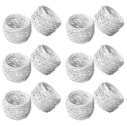 ITOS365 Handmade White Round Mesh Napkin Rings Holder for Dinning Table Parties Everyday, Set of 12 - color: White1