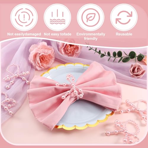 18 Pcs Pink Pearl Napkin Rings Adjustable Imitation Pearl String Elegant Napkin Holders for Weddings Dinner Parties and Everyday Use - color: Pink