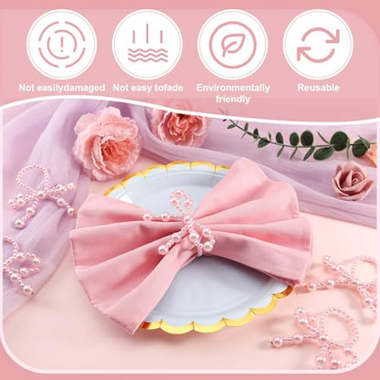 18 Pcs Pink Pearl Napkin Rings Adjustable Imitation Pearl String Elegant Napkin Holders for Weddings Dinner Parties and Everyday Use - color: Pink